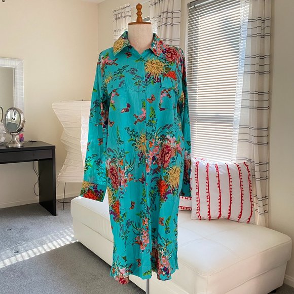 Soft Surroundings Floral Butterfly Shirt Dress Get Ready for Spring MEDIUM - Picture 3 of 9